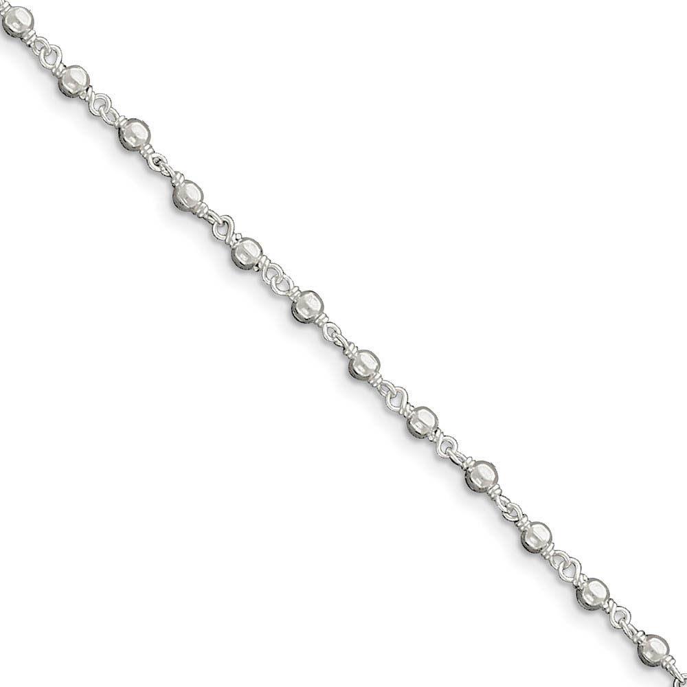 Sterling Silver 3mm Fancy Beaded Anklet