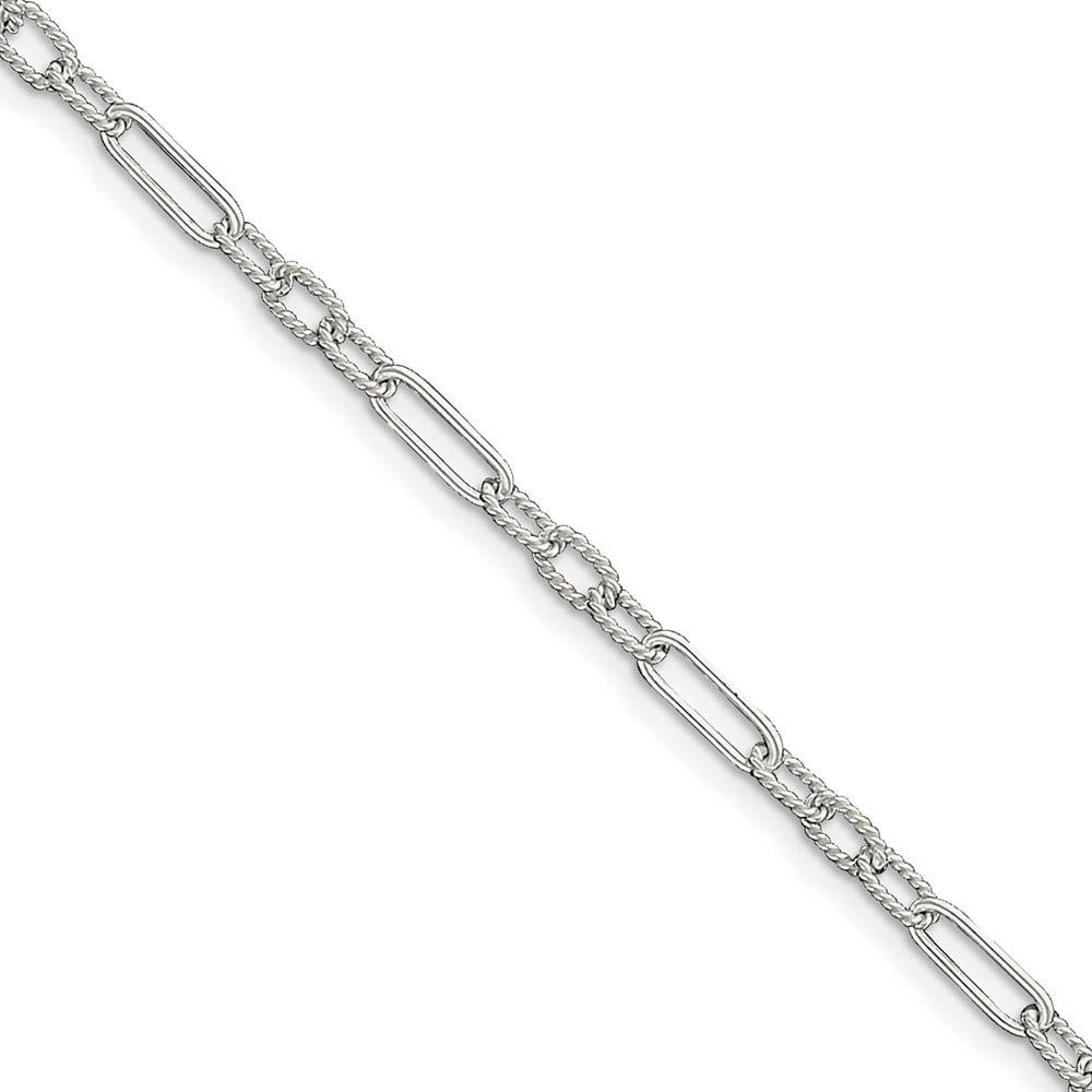 Sterling Silver 4mm, Open Fancy Link Anklet, 10 Inch