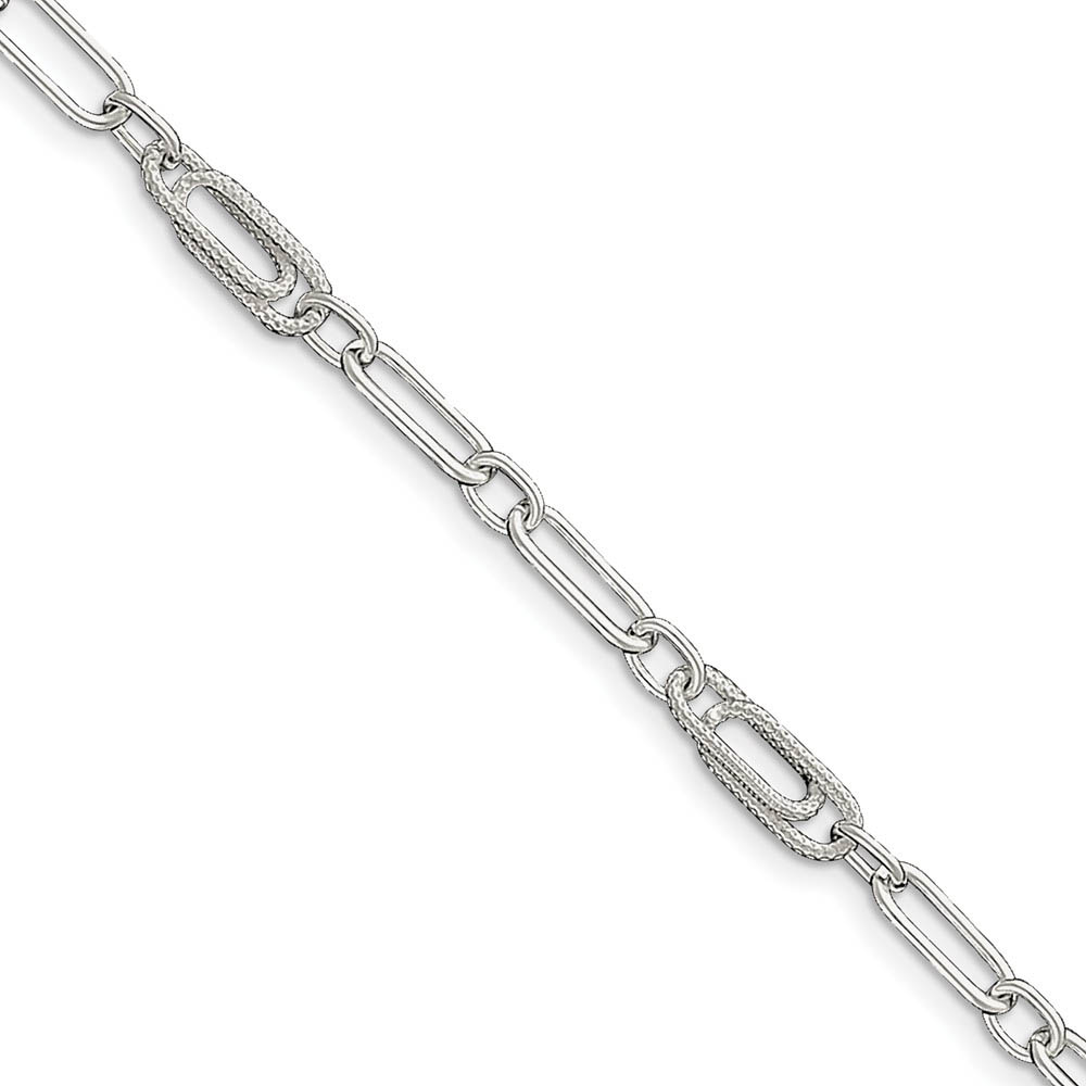 Sterling Silver 6mm, Fancy Oval Link Anklet, 10 Inch