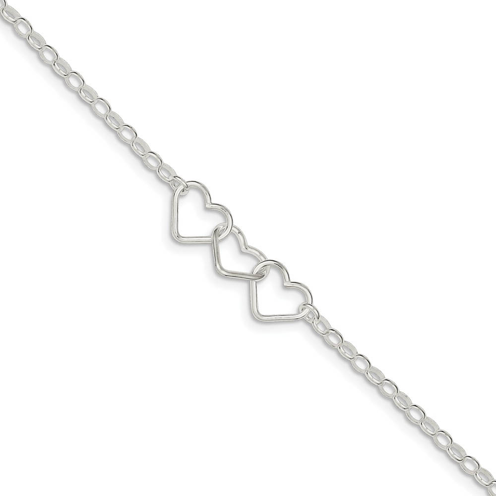 Sterling Silver interlocking Hearts Anklet