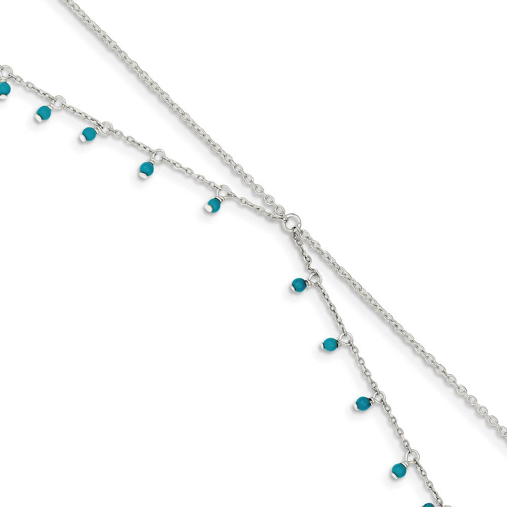 Sterling Silver Turquoise, Double Chain Anklet, 10 Inch