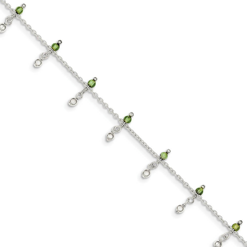 Sterling Silver Peridot Beaded Anklet
