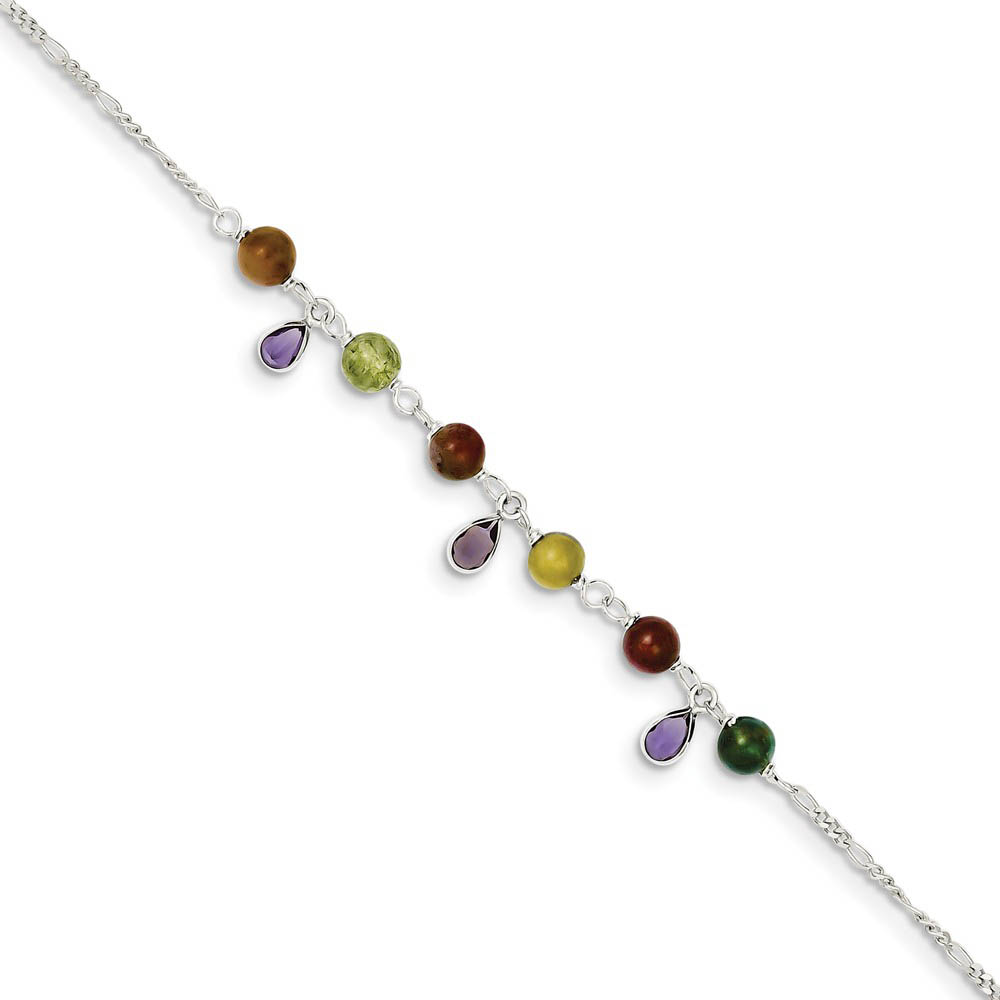 Sterling Silver Fancy Multicolor Jasper Anklet