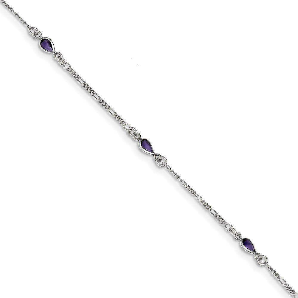 Sterling Silver Amethyst Teardrop Anklet, 9 Inch