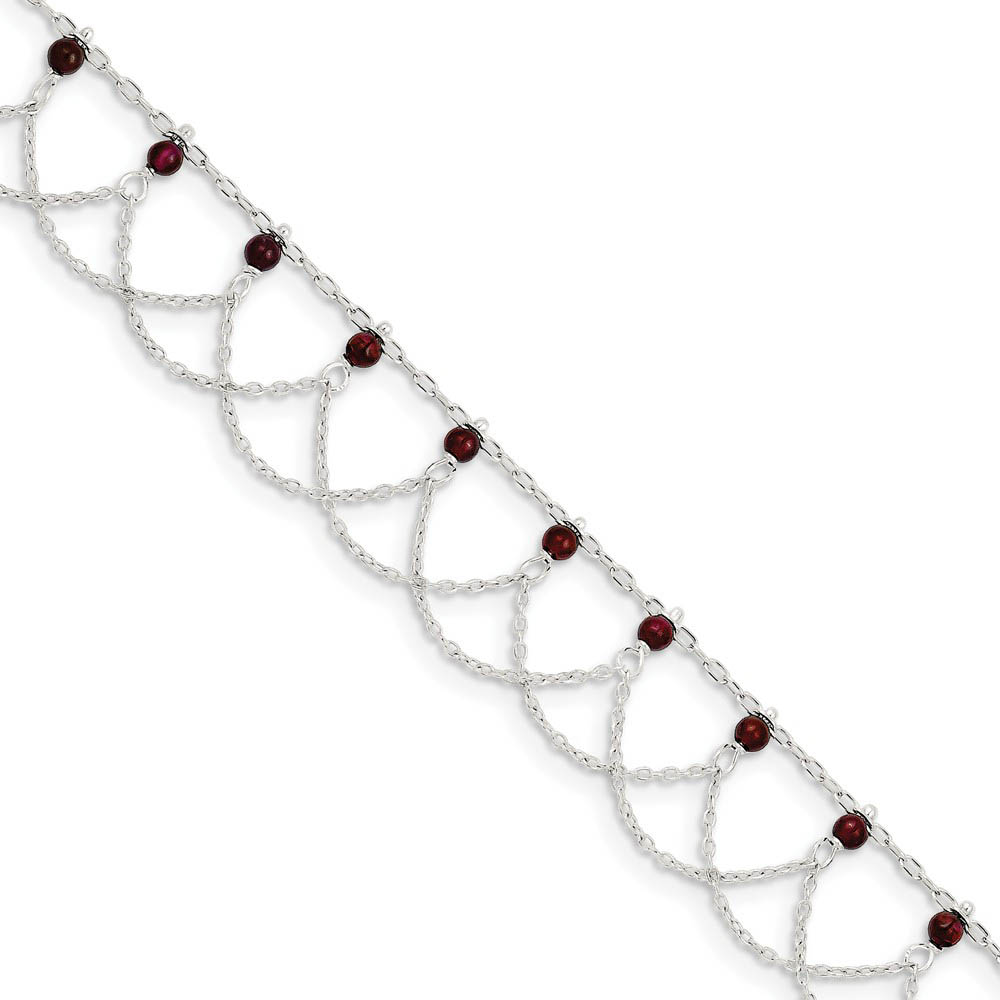 Sterling Silver Rhodolite Garnet Swag Anklet