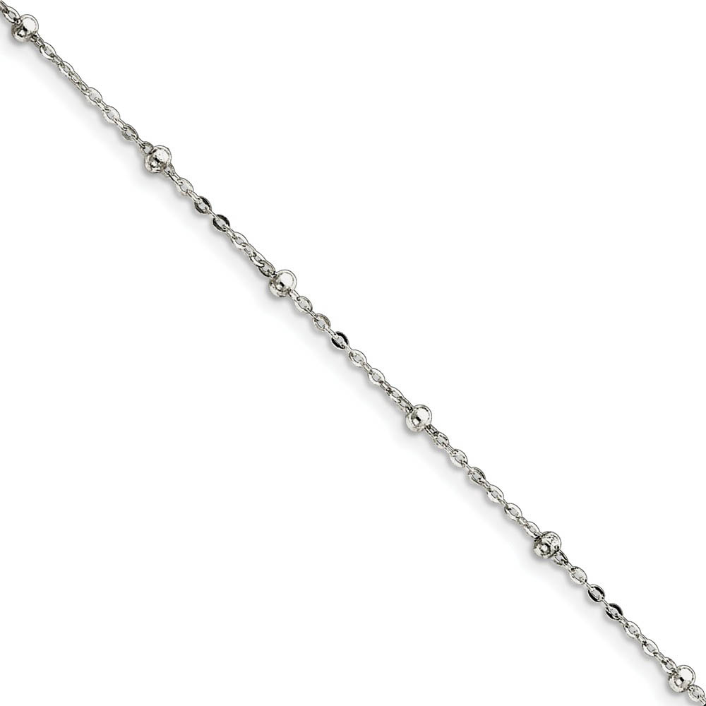 Sterling Silver Beaded Cable Chain Anklet, 9 Inch