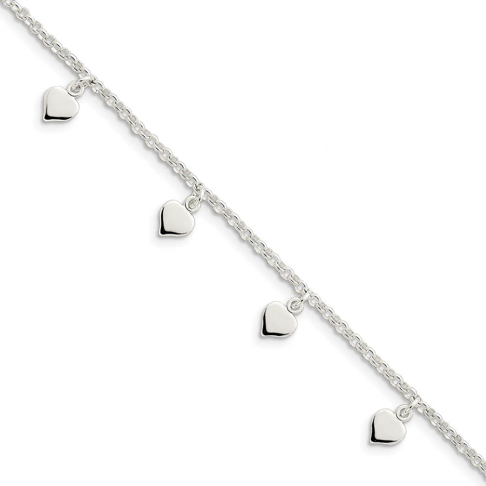 Sterling Silver Heart Charm Ankle Bracelet