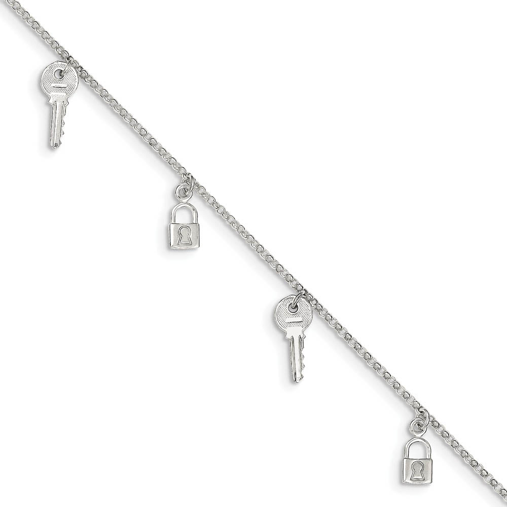 Sterling Silver Lock and Key Charm Anklet
