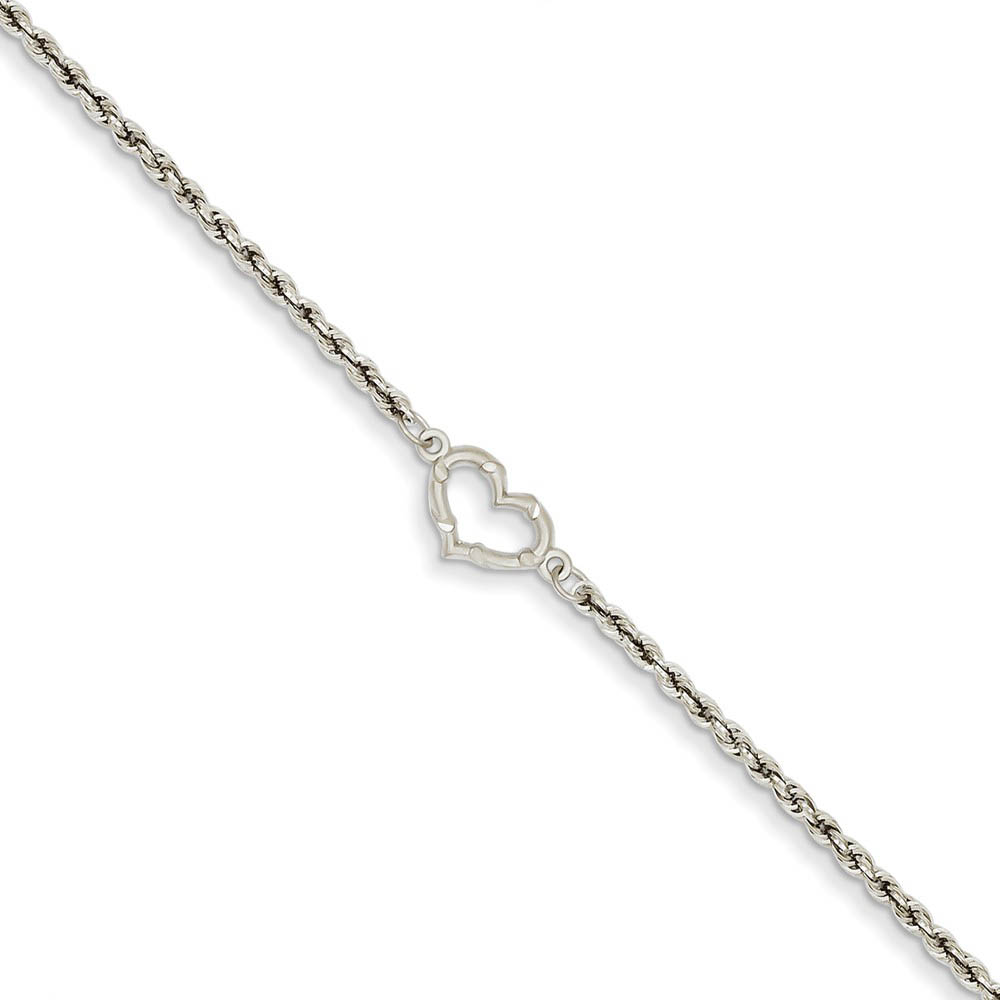 14k Gold White Gold Rope with Heart Anklet