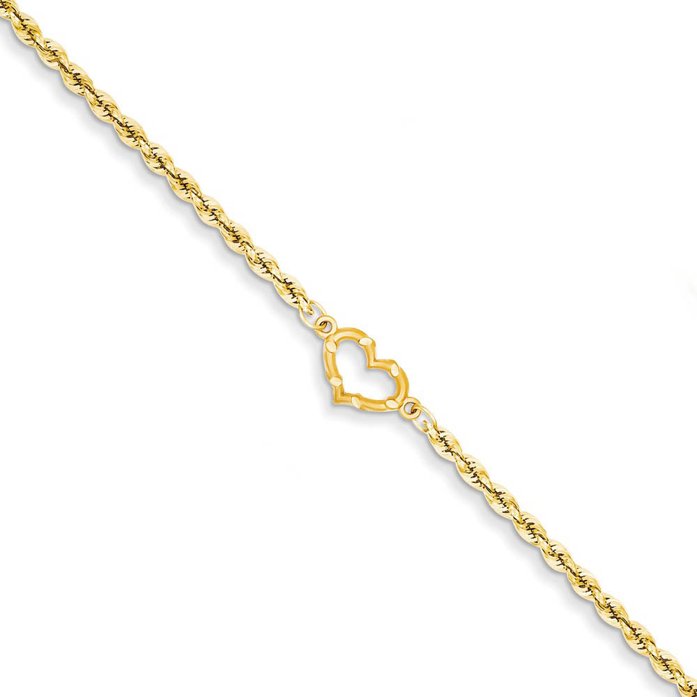 14k Yellow Gold Rope with Heart Anklet