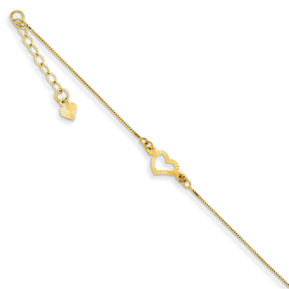 14k Yellow Gold Adjustable Heart Anklet