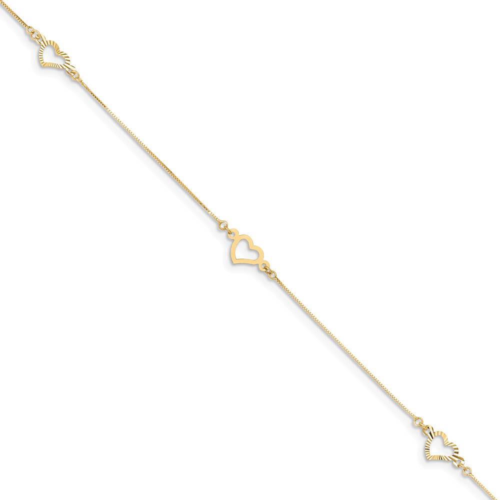 14k Yellow Gold Adjustable Fancy Heart Anklet