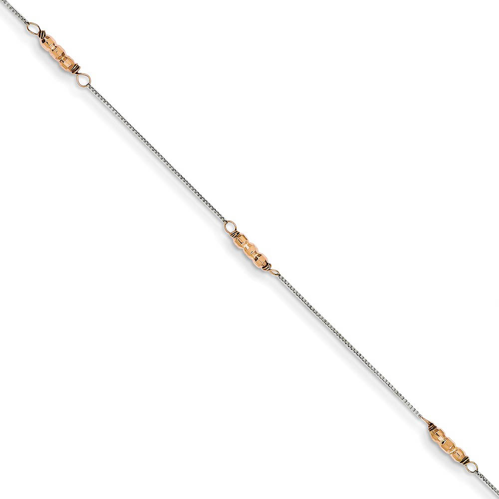 14k Two-Tone Gold Mirror Beaded Anklet