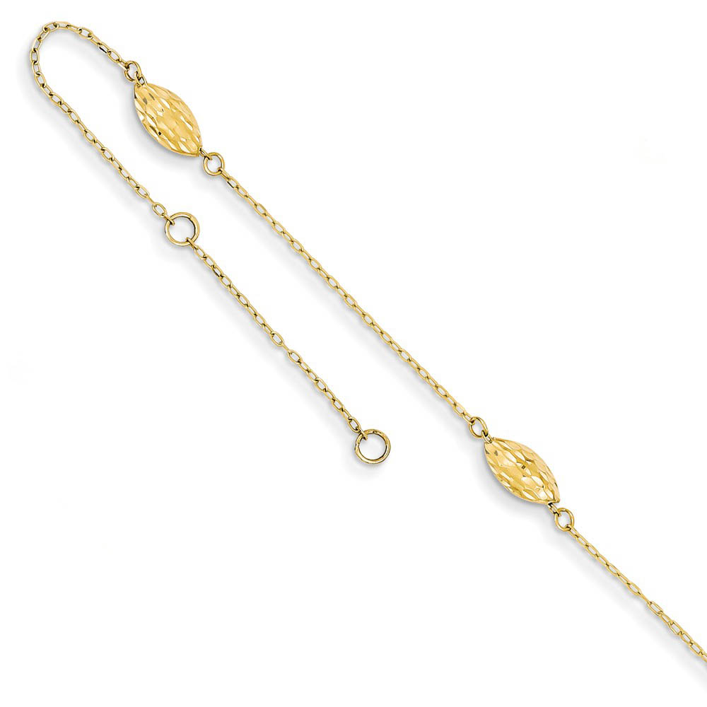14k Yellow Gold Polished Puffed Rice Bead Anklet