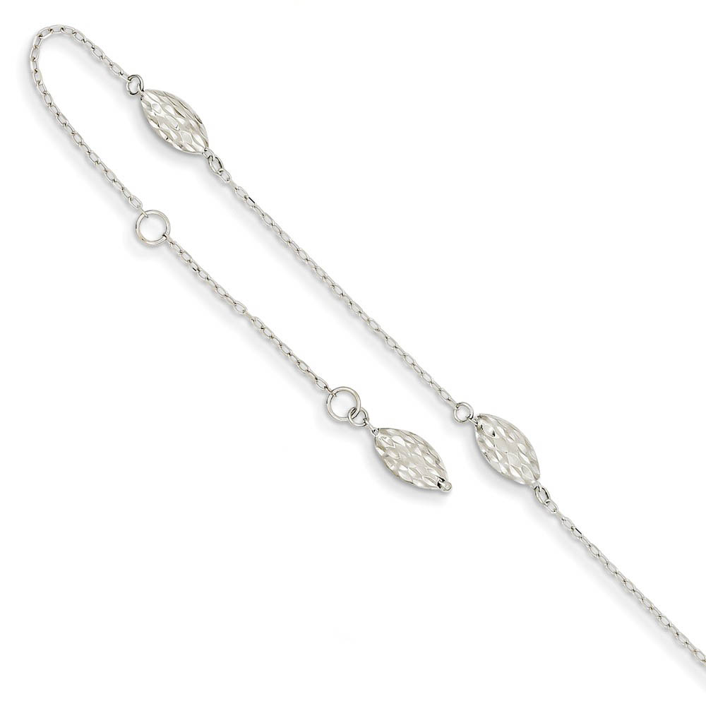 14k White Gold Puffed Rice Bead Anklet