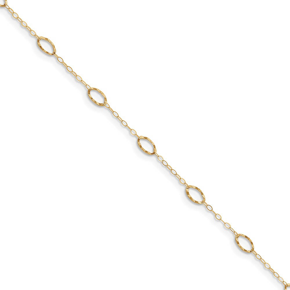 14k Yellow Gold Oval Shapes Anklet, Inch
