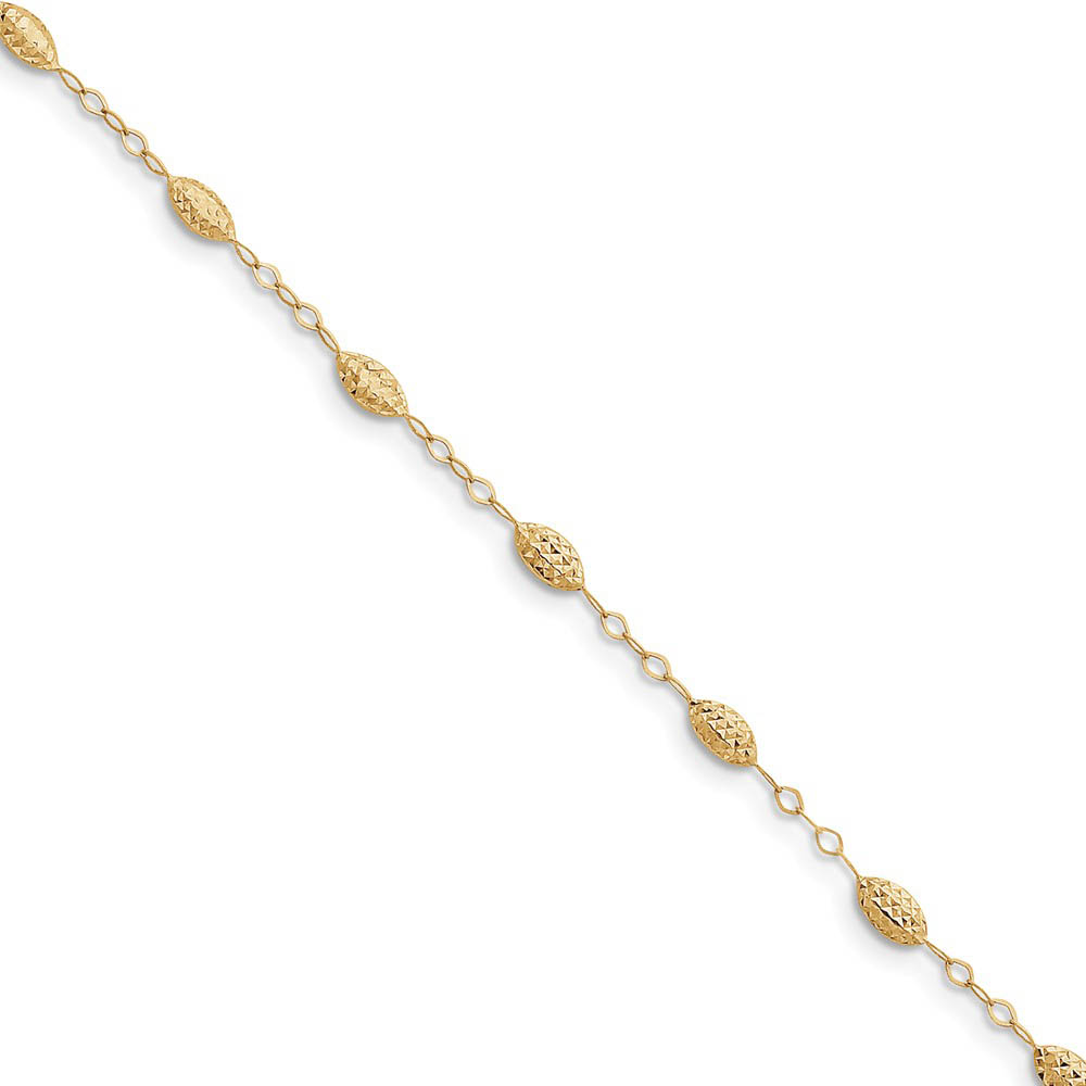 14k Yellow Gold Puff Rice Bead Station Anklet, Inch