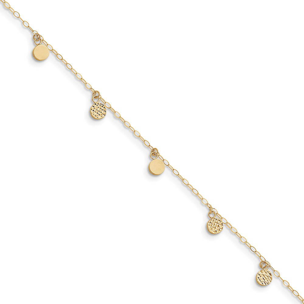 14k Yellow Gold 2mm Open Link And Hollow Dangle Circle Anklet