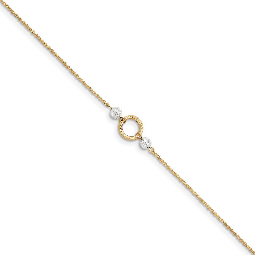 14k Two-Tone Gold Ropa Chain, Circle and Bead Anklet, Inch
