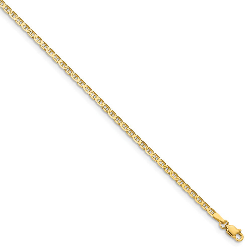 14k Yellow Gold 2mm Polished Solid Anchor Link Anklet, 10 Inch