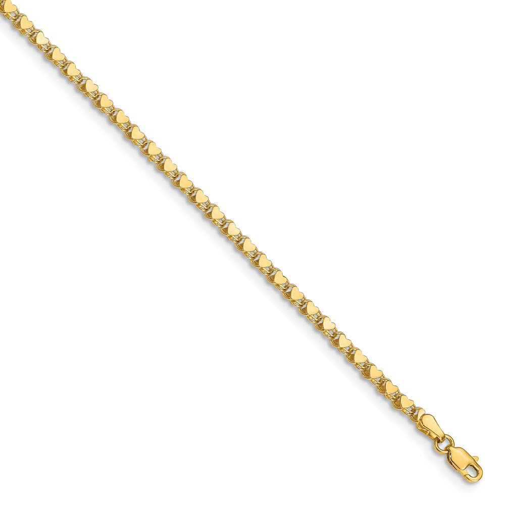 14k Yellow Gold 3mm Double-Sided Heart Anklet
