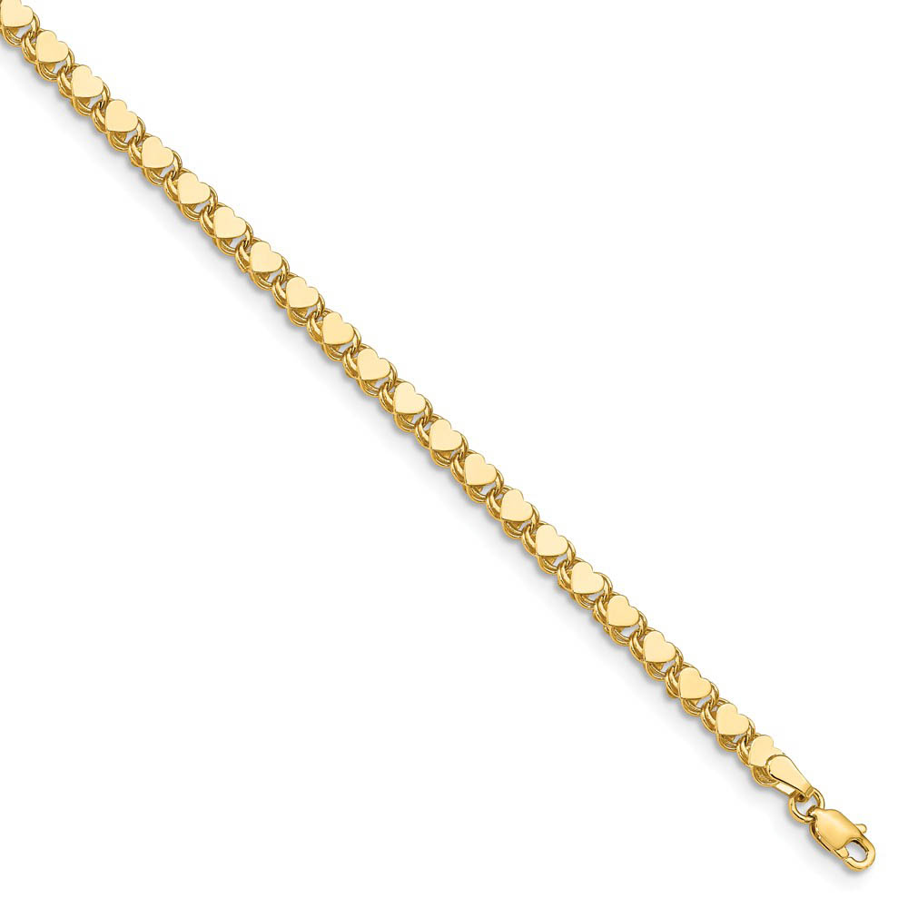 14k Yellow Gold 4mm Double-Sided Heart Anklet, 10 Inch