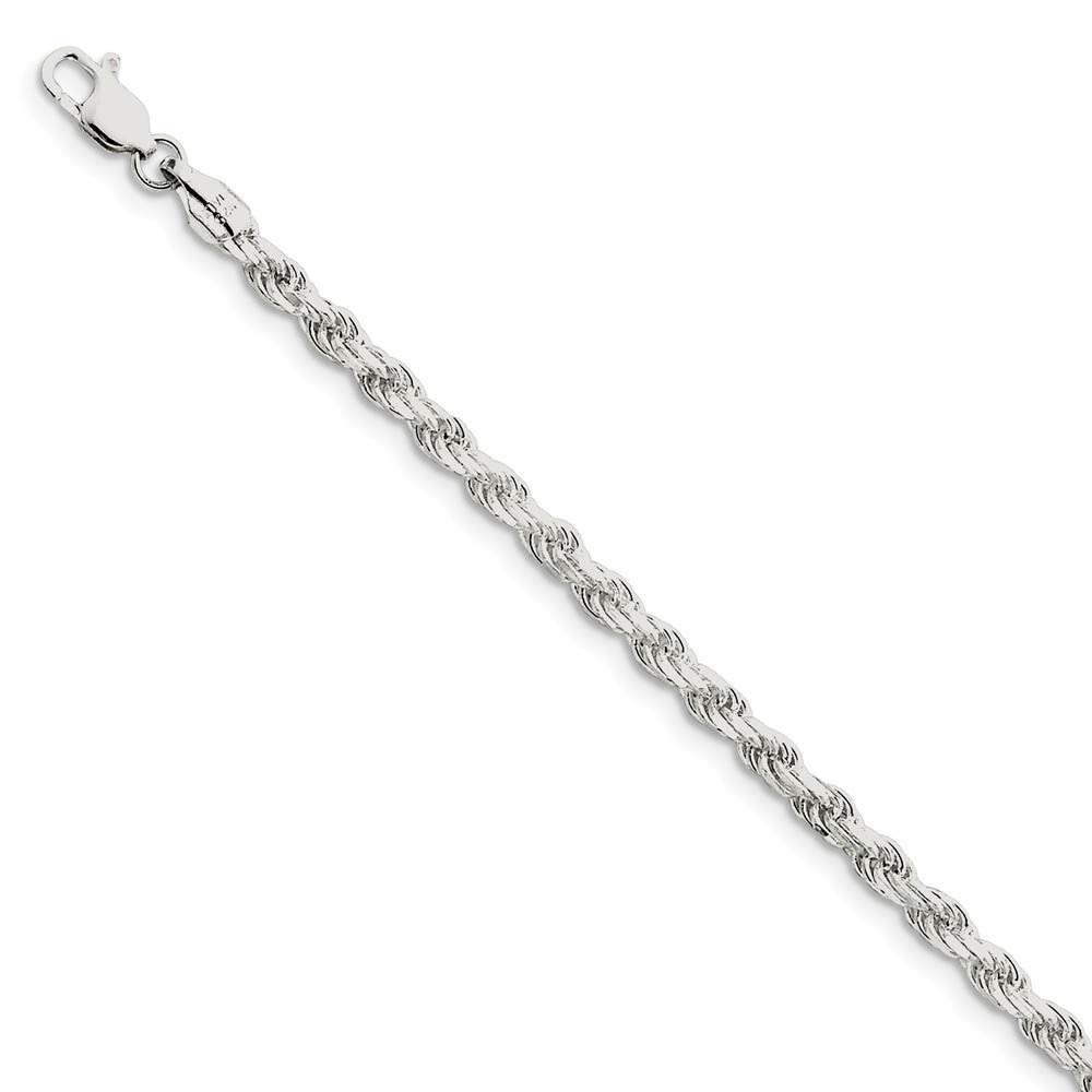 Sterling Silver 3.5mm Diamond-cut Rope Chain Anklet