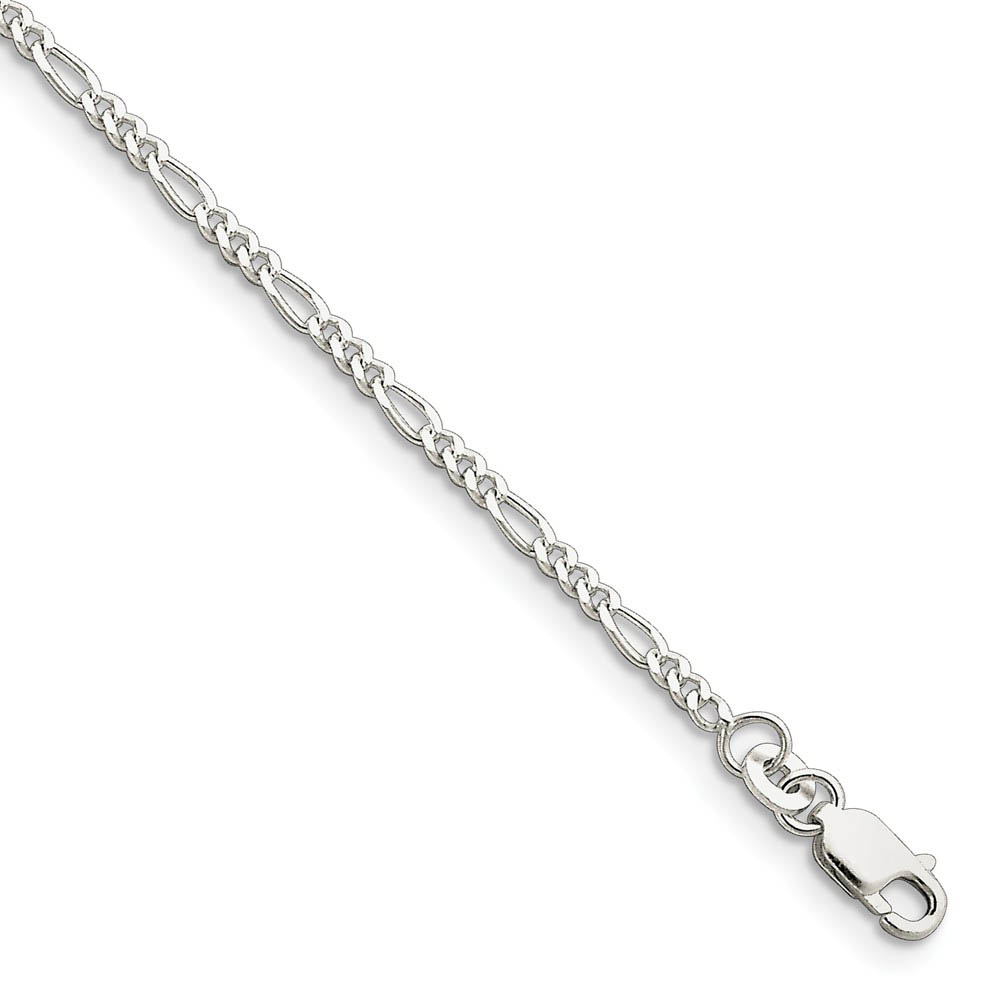 Sterling Silver 2.25mm Solid Figaro Chain Anklet, 10 Inch