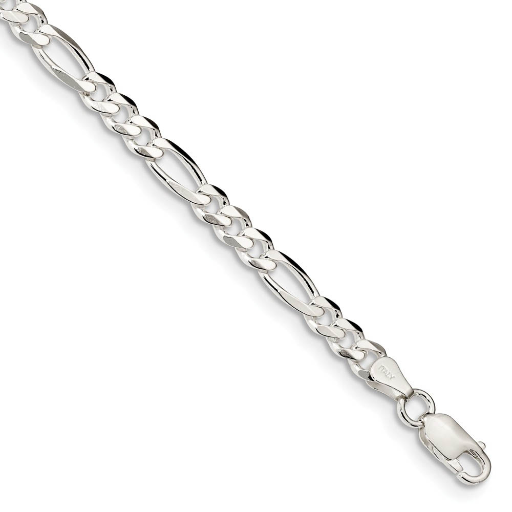Sterling Silver 4.5mm Solid Figaro Chain Bracelet or Anklet