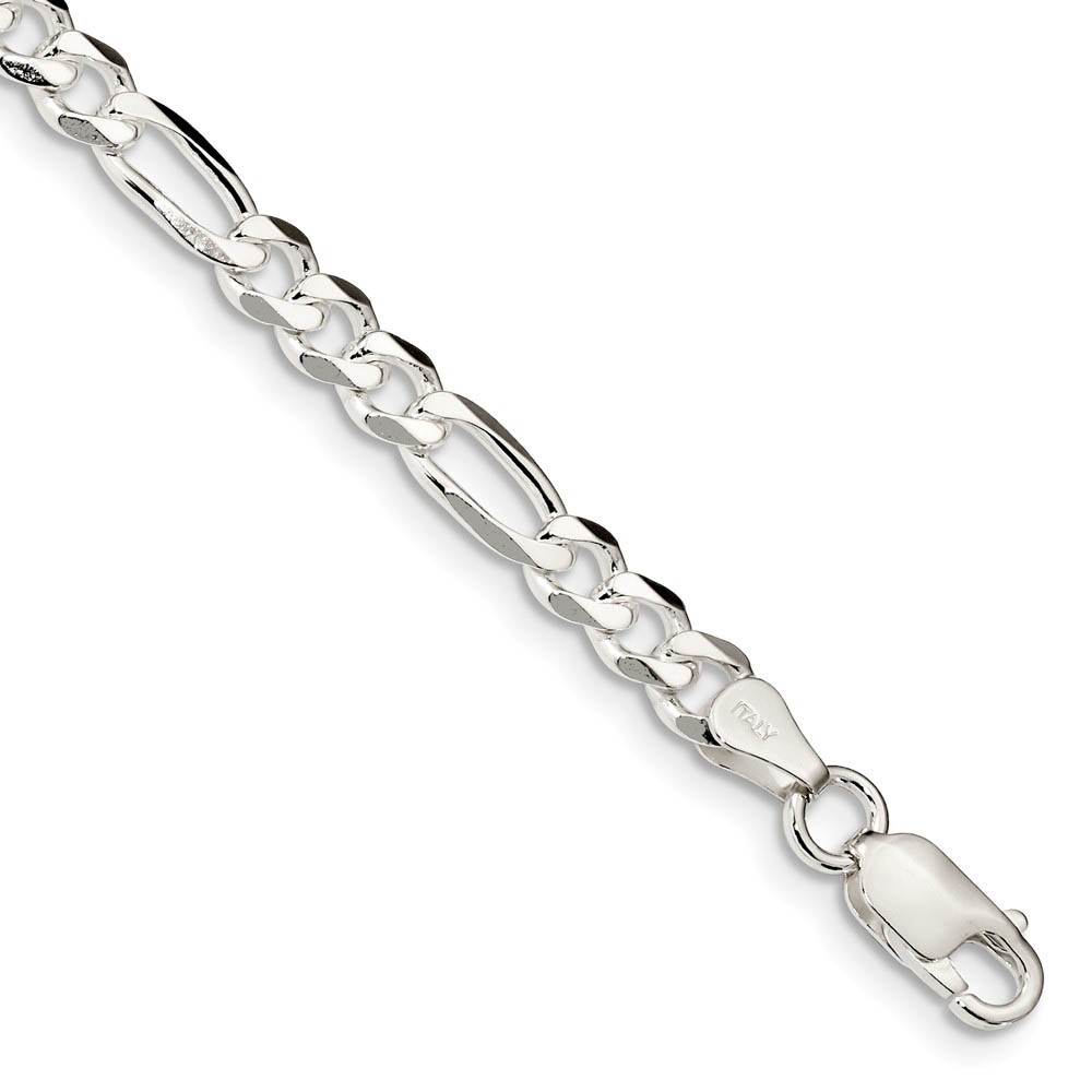 Sterling Silver 5.25mm Solid Figaro Chain Bracelet or Anklet, 9 Inch