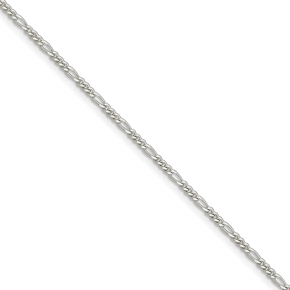 Sterling Silver 2mm Diamond Cut and Polished Figaro Anklet