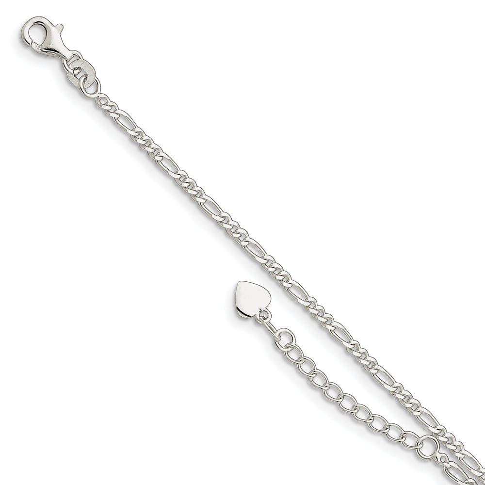 Sterling Silver 2mm Diamond Cut Figaro Link Anklet