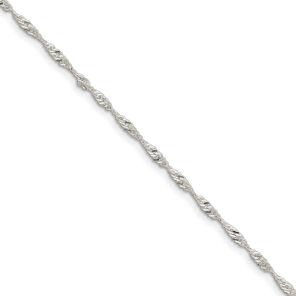 3mm Sterling Silver Diamond Cut Singapore Anklet, Inch
