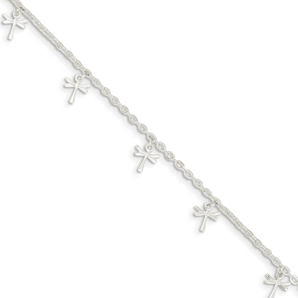 Sterling Silver 2.5mm Cable Chain And Dragonfly Charm Anklet