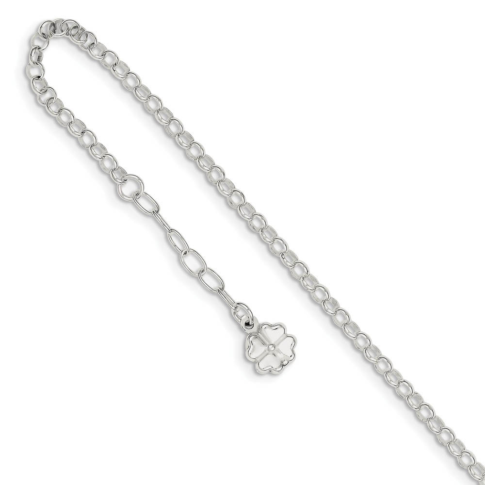 Sterling Silver 3.5mm Cable Chain And Four Leaf Clover Anklet