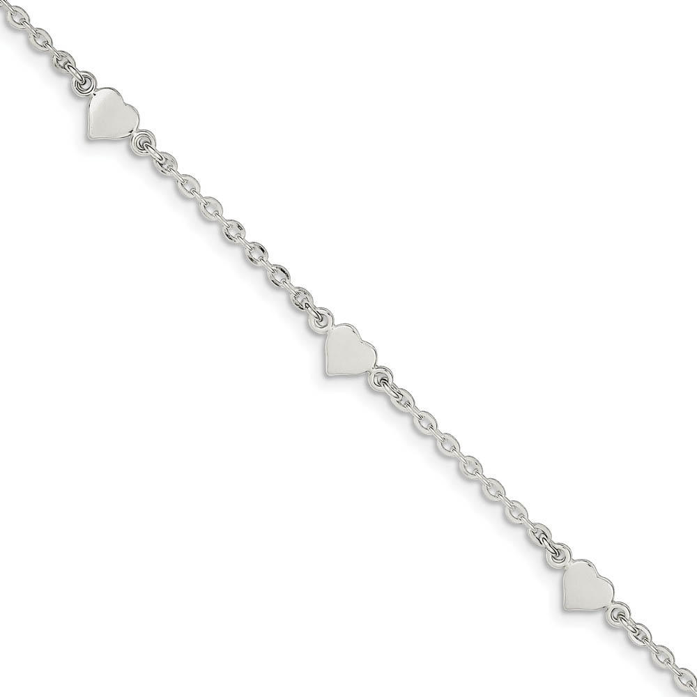 Sterling Silver 2mm Cable Chain And Solid Heart Charm Anklet