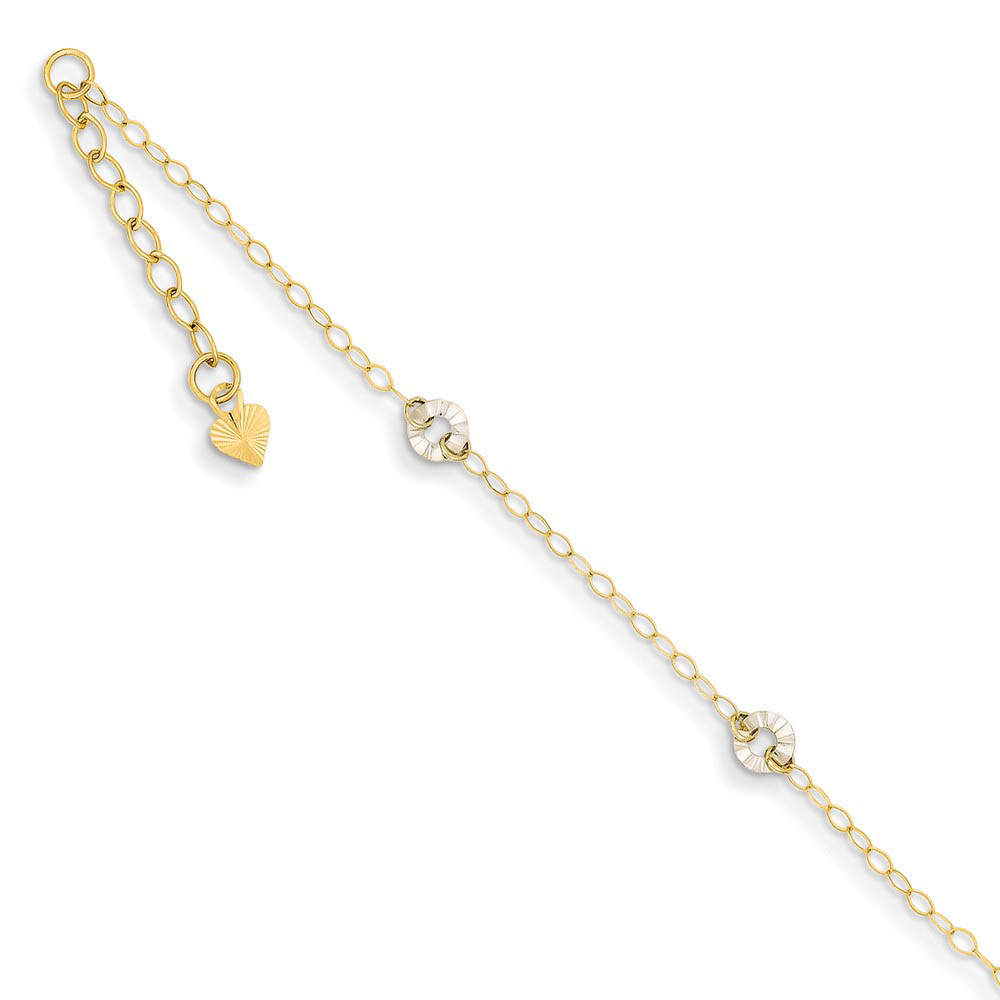14k Two-Tone Gold Adjustable Oval Chain and Wavy Circle Anklet