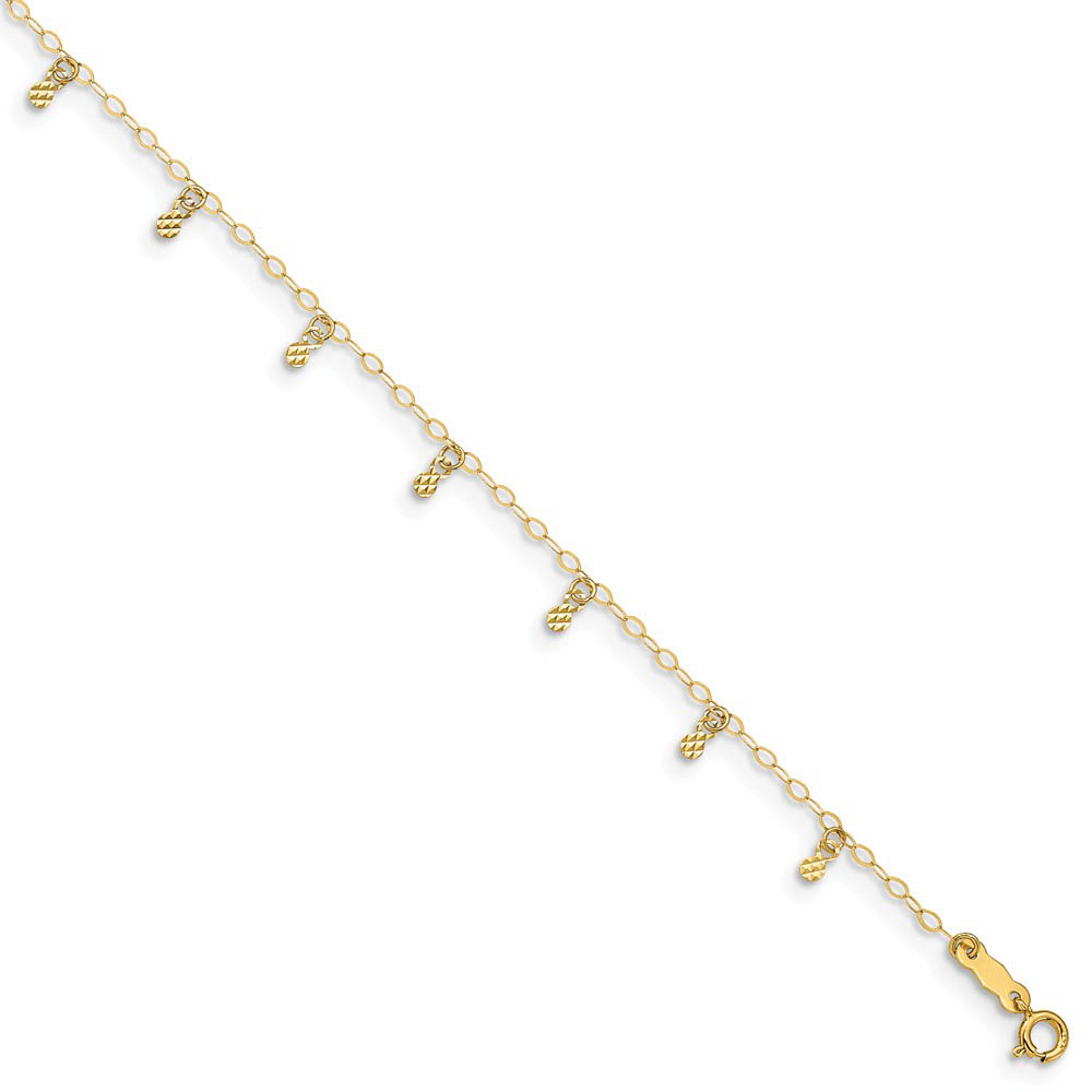 14k Yellow Gold Oval Chain and Dangle Circle Charms Anklet, 9 Inch