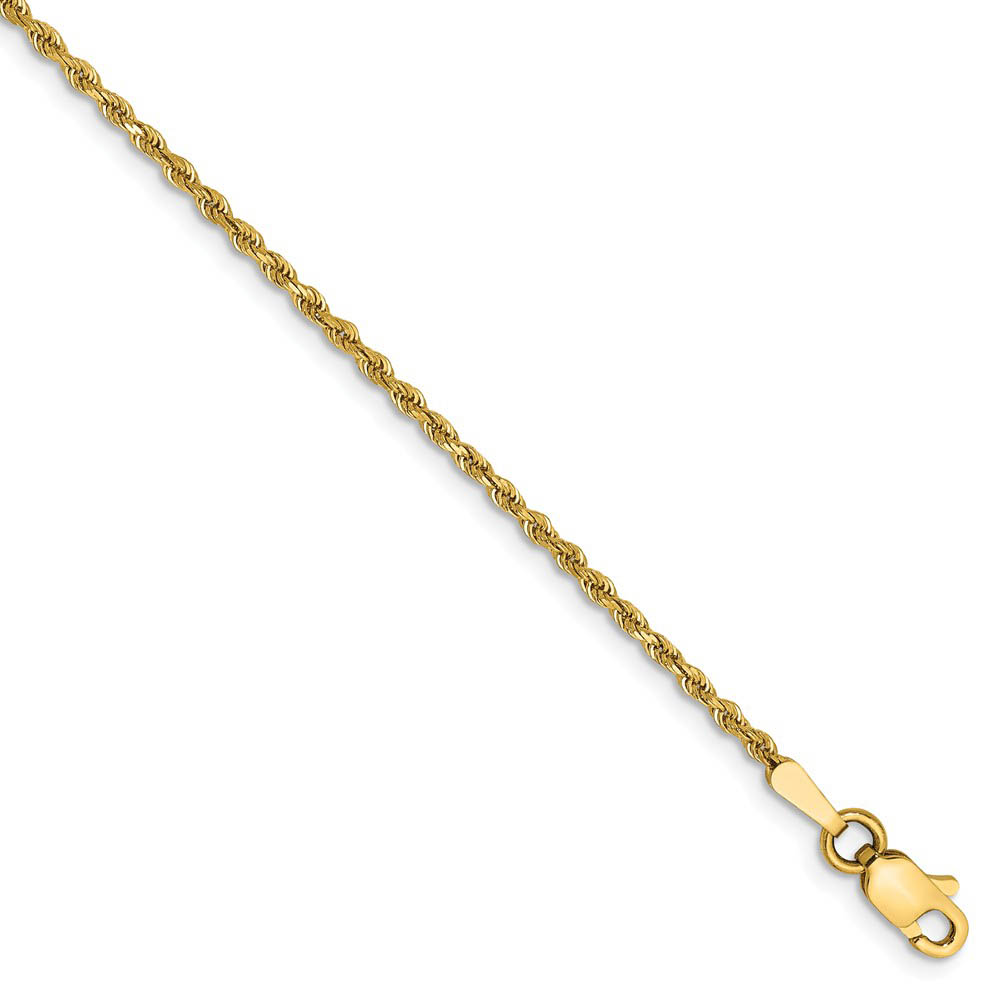 14k Yellow Gold 1.5mm Diamond Cut Rope Chain Anklet, 9 Inch