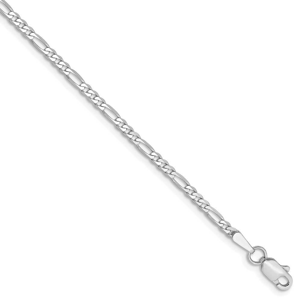 14k White Gold 2.25mm Flat Figaro Chain Anklet, 9 Inch