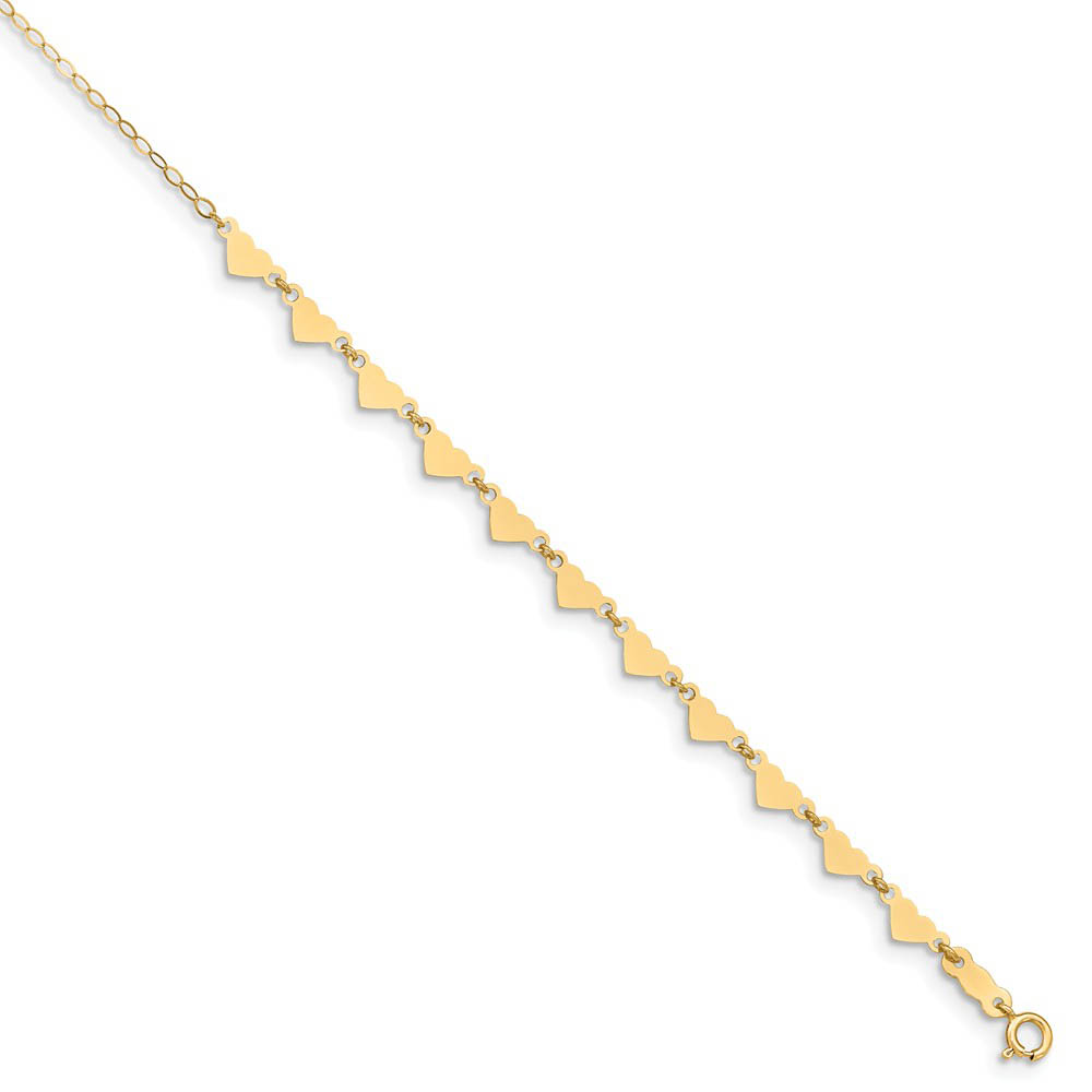 14k Yellow Gold Adjustable Heart and Oval Link Chain Anklet, 9 Inch