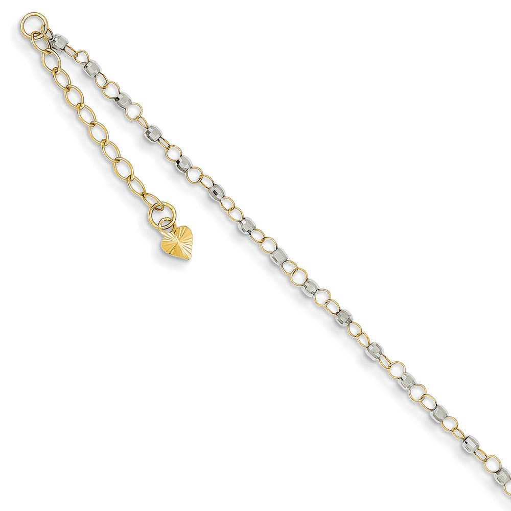 14k Two-Tone Gold Circle and Bead Chain Adjustable Anklet, 9 Inch