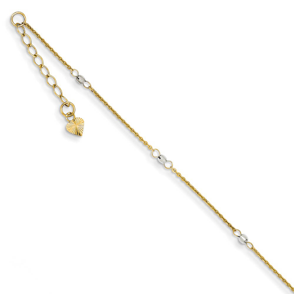 14k Two-Tone Gold Cable and Mirror Bead Chain Anklet, Inch