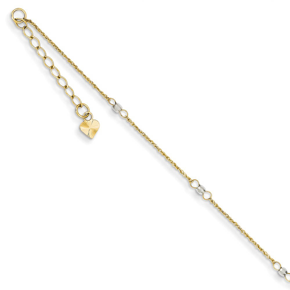 14k Two-Tone Gold Ropa and Mirror Bead Chain Anklet, 9-10 Inch