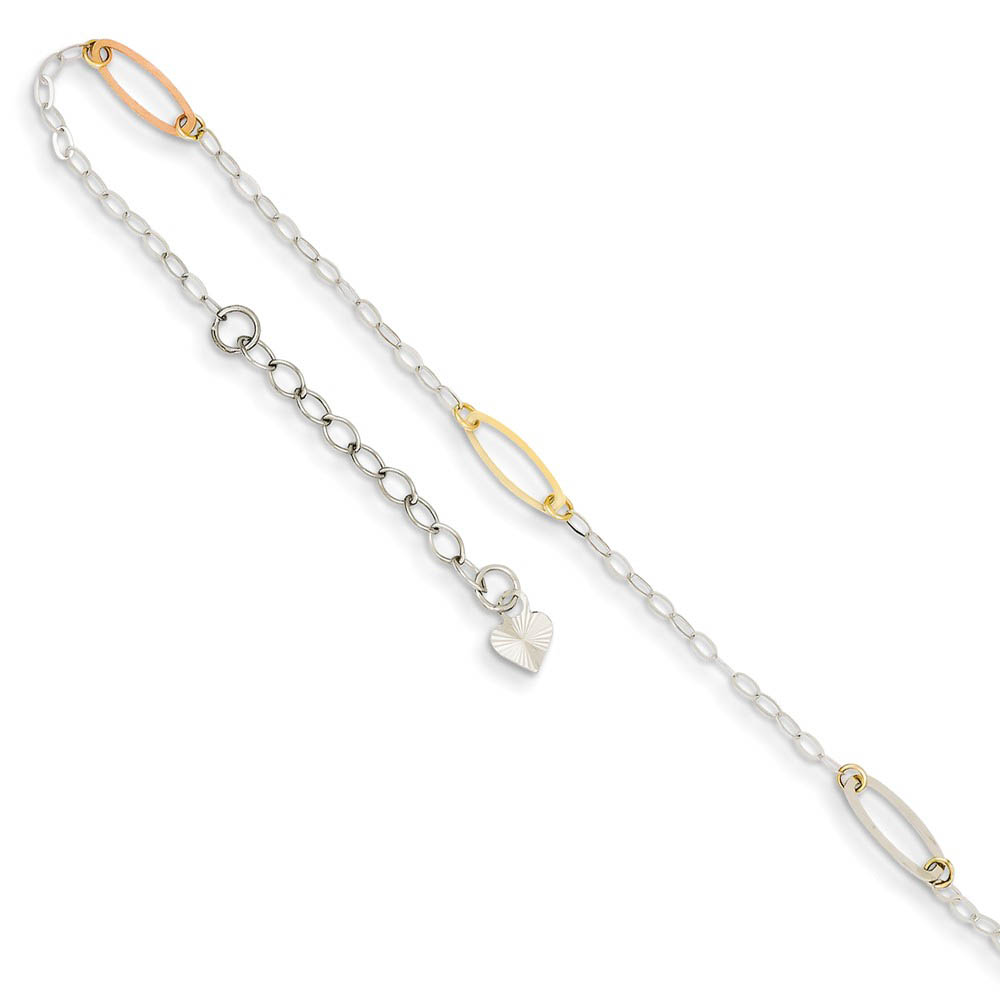 14k Tri-Color Gold Oval Link Adjustable Ankle Bracelet