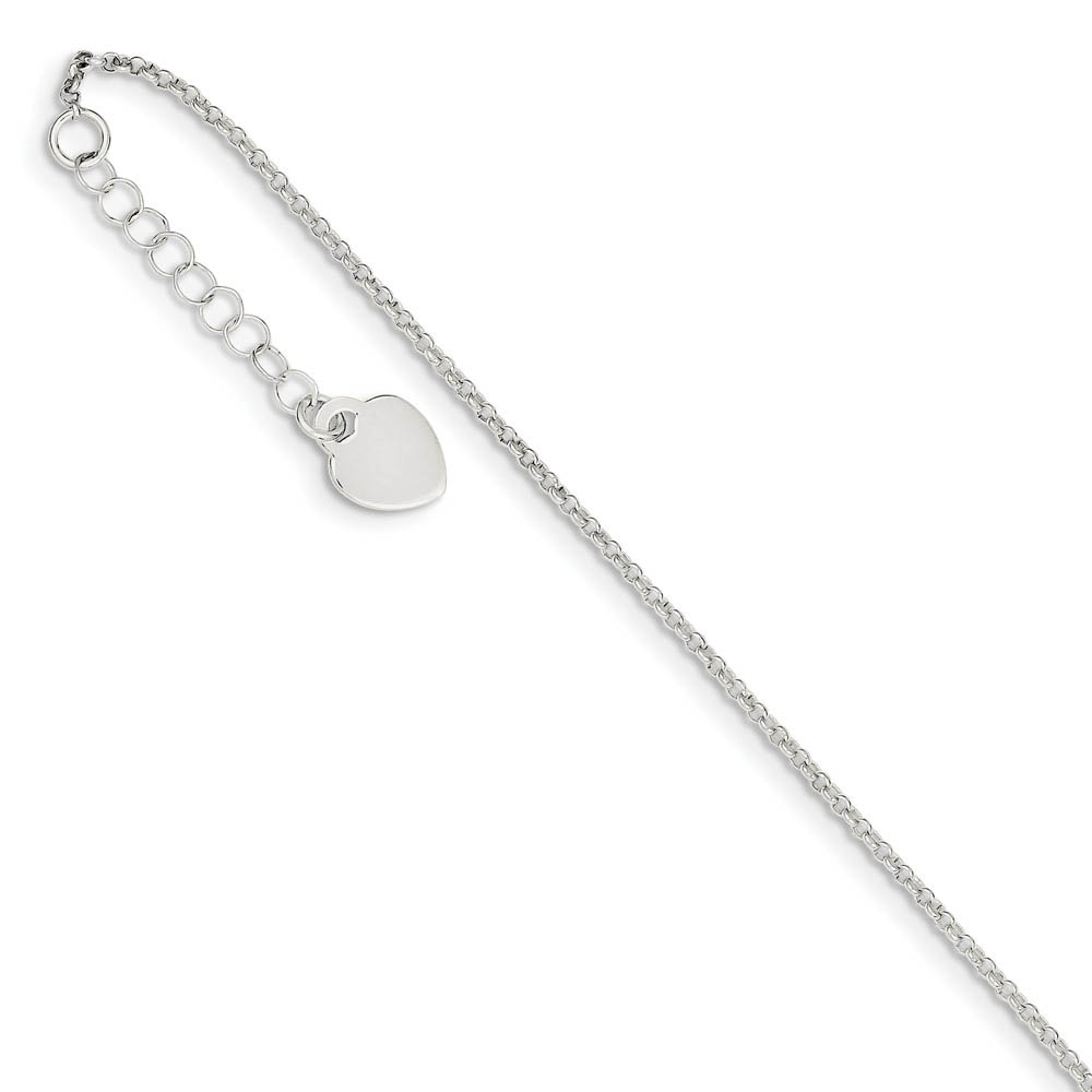 Sterling Silver 1.5mm Cable Chain And Polished Heart Anklet, Inch