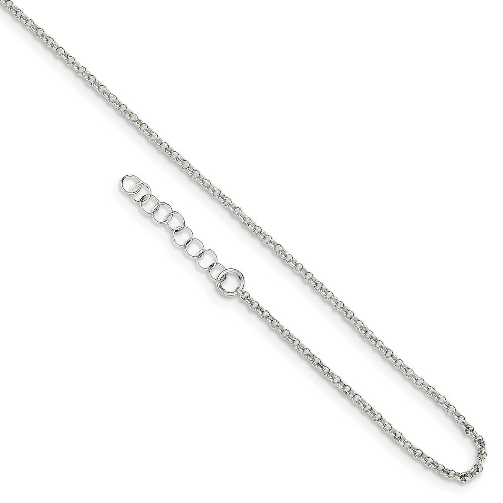 Sterling Silver 1.5mm Polished Rolo Chain Adjustable Anklet, 9 Inch