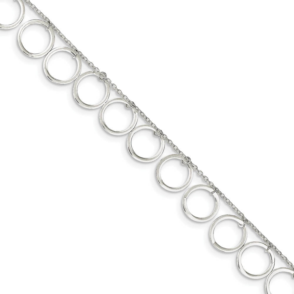 Sterling Silver Dangle Circles Anklet, 10 Inch