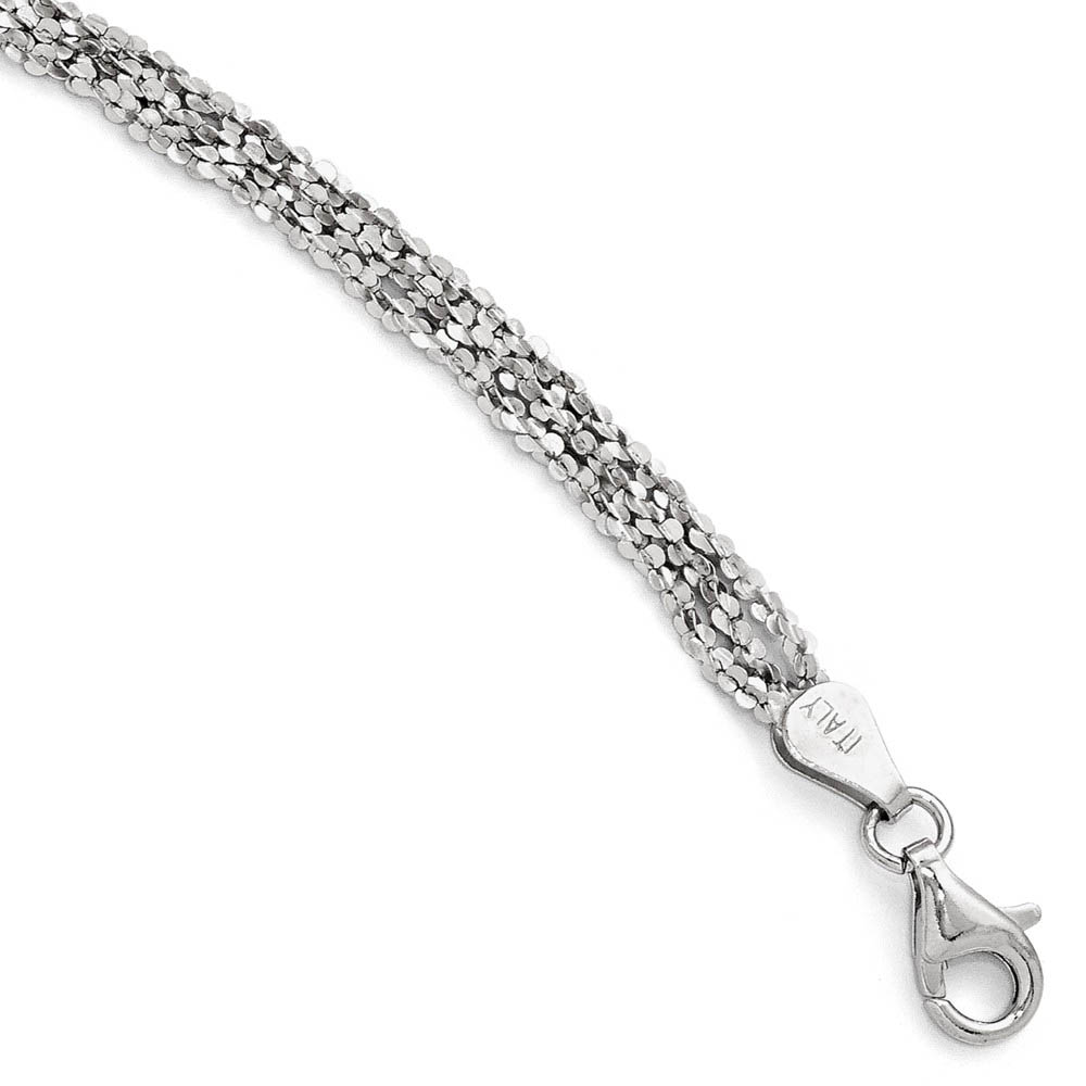 Sterling Silver 4mm Textured Three Strand Anklet, Inch