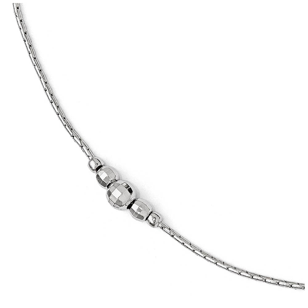 Sterling Silver Polished and Faceted Bead Anklet, Inch